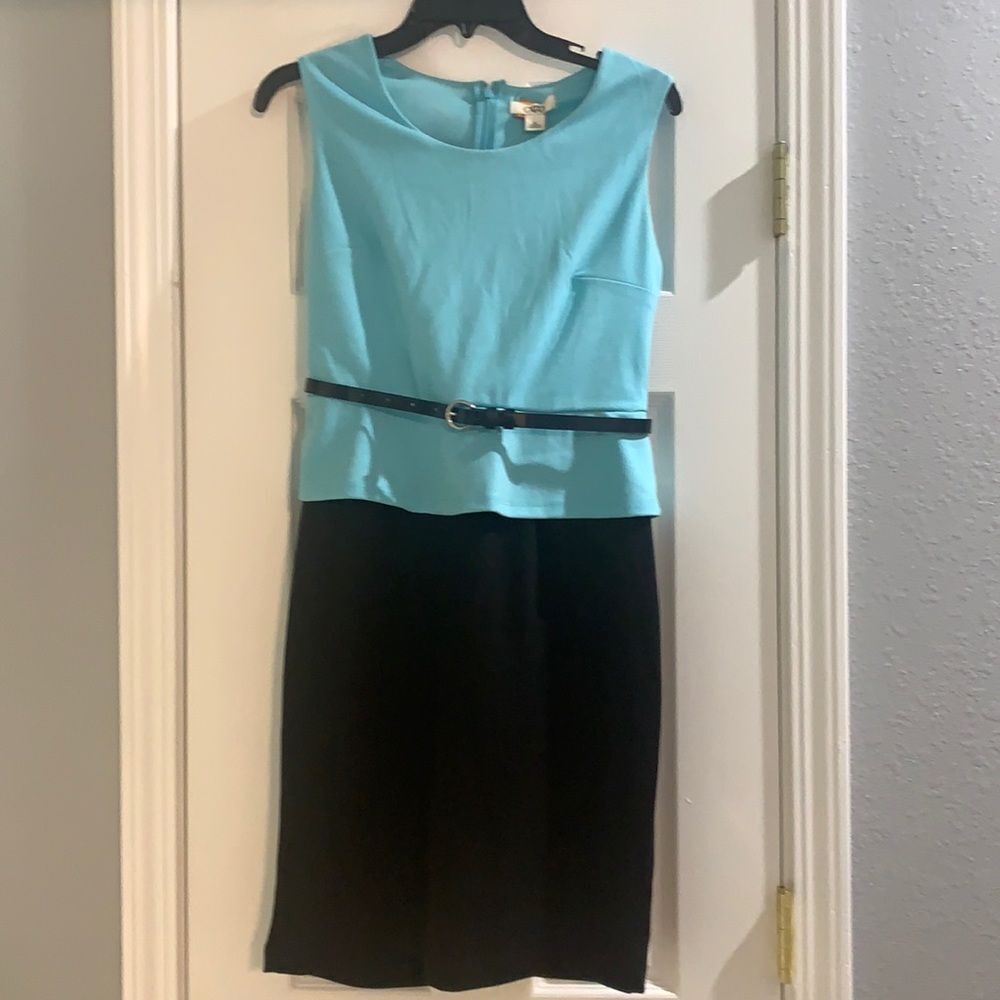 Cato Belted Dress Light‎ Blue Black Size 6